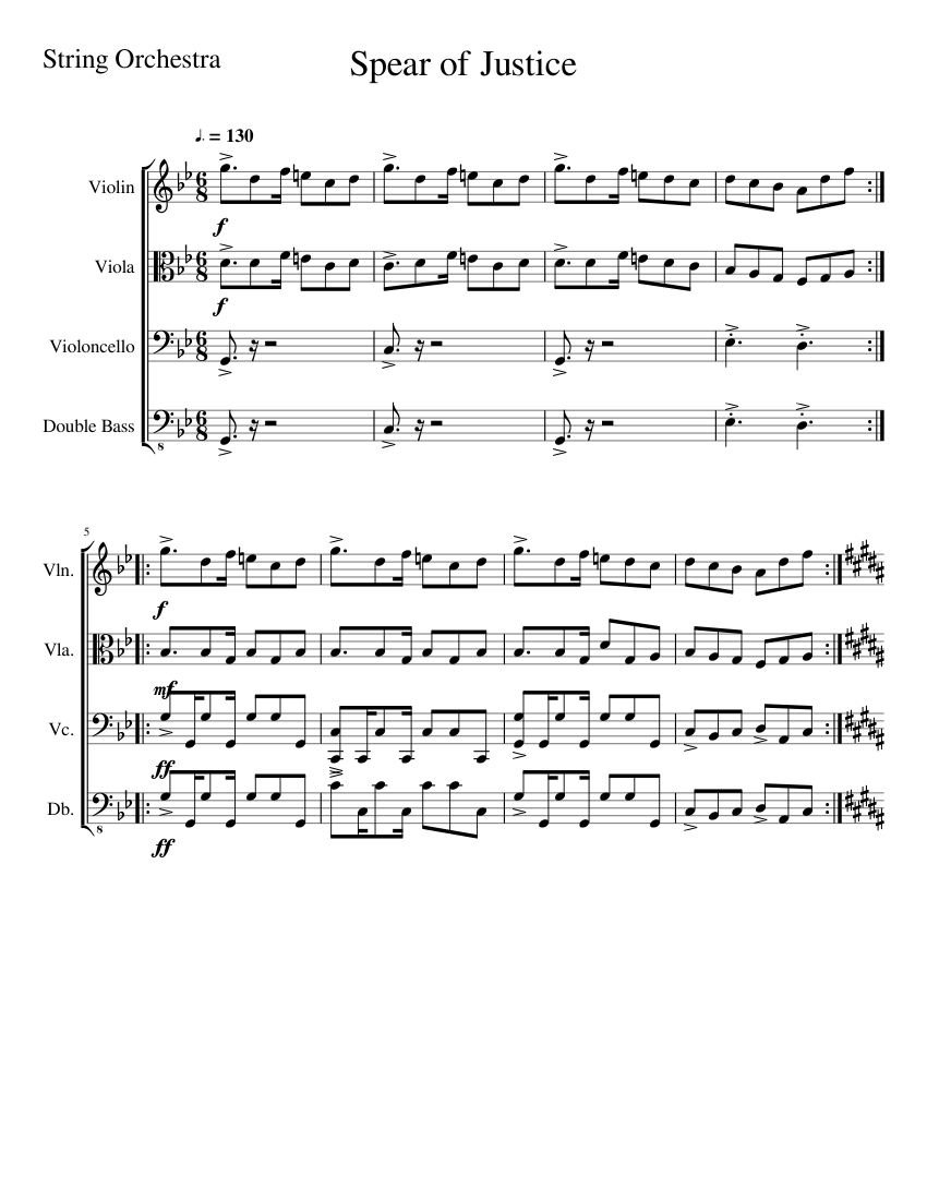 Spear Of Justice - String Quartet Sheet Music for Contrabass