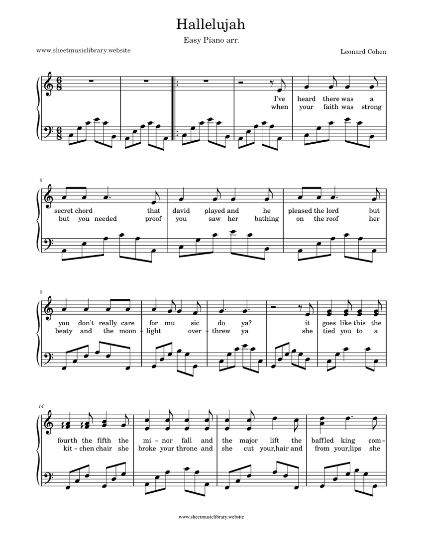 Leonard Cohen - Hallelujah Easy Piano Sheet music for Piano (Solo) |  Musescore.com