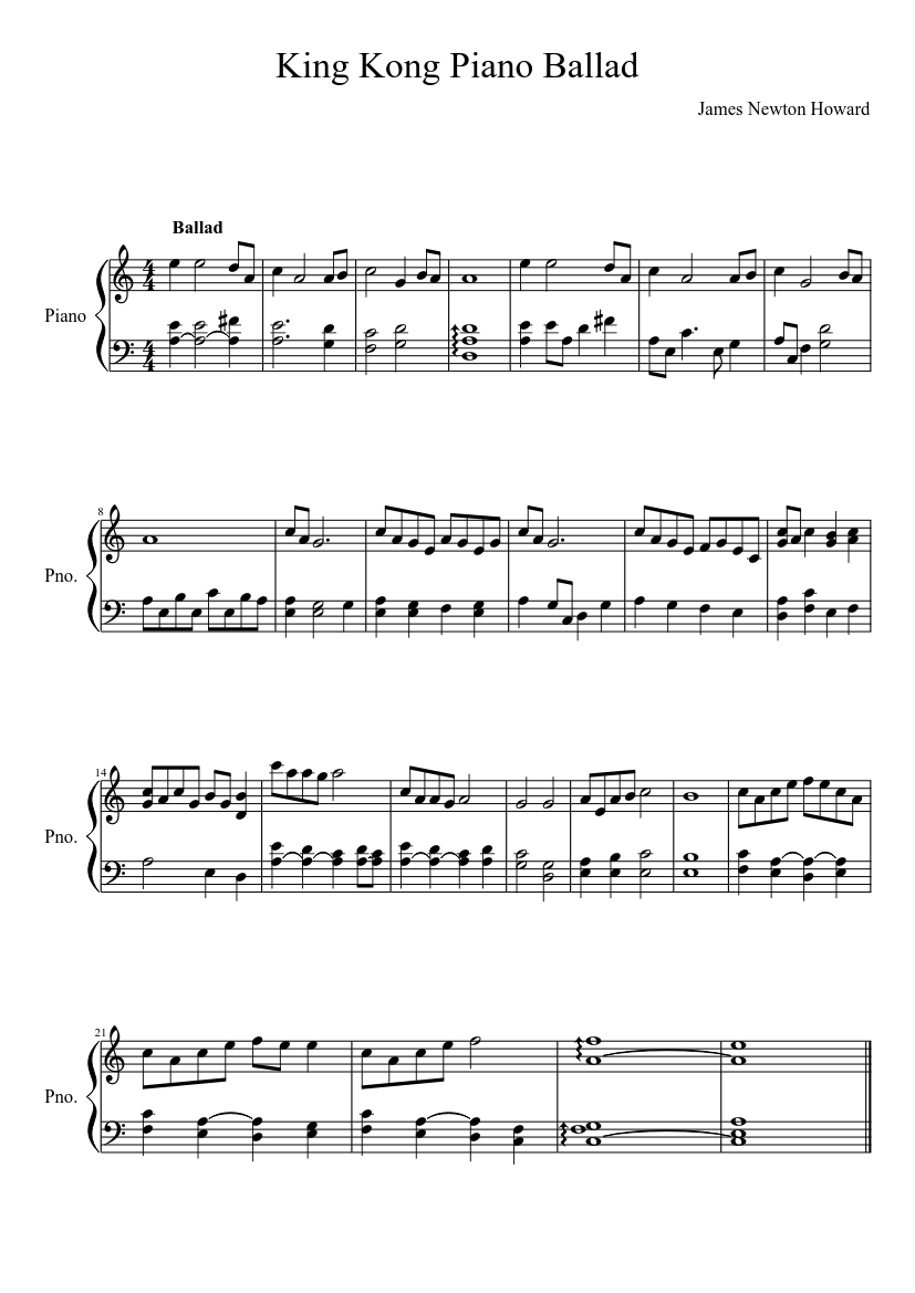 King Kong Piano Ballad Sheet music for Piano (Solo) | Musescore.com