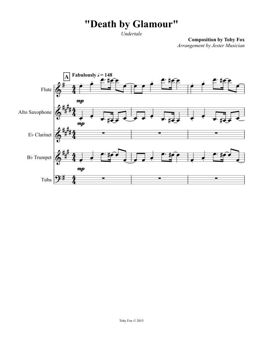 Death by Glamour Wind/Brass Quintet Sheet music for Tuba, Flute ...