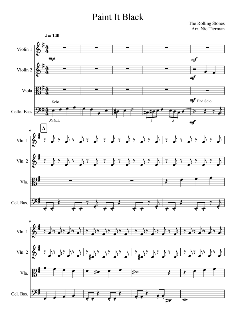 Paint It Black (String Quartet) Sheet music for Violin, Viola, Cello  (String Quartet) | Musescore.com