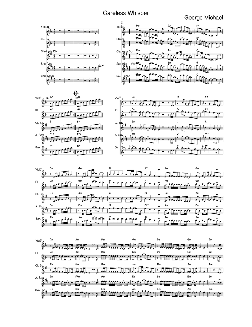 Careless Whisper Sheet music for Flute, (In B Flat), Saxophone