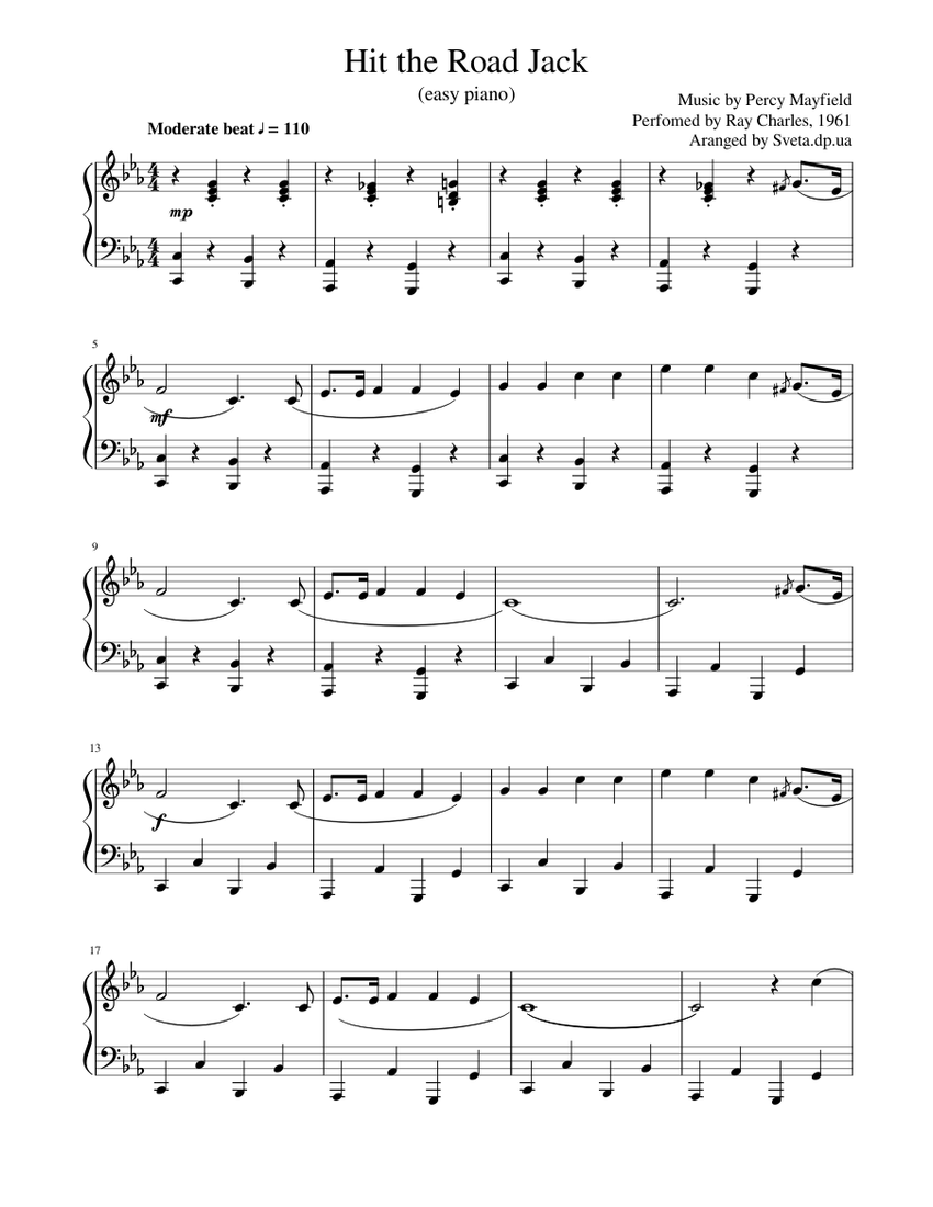 Hit the Road Jack (easy piano) Sheet music for Piano (Solo) | Musescore.com