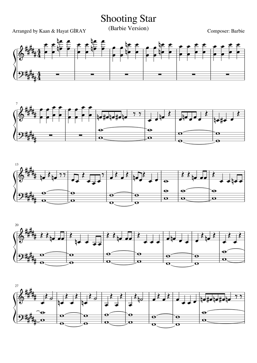 Shooting Star (Demo) (Barbie) Sheet music for Piano (Solo) | Musescore.com