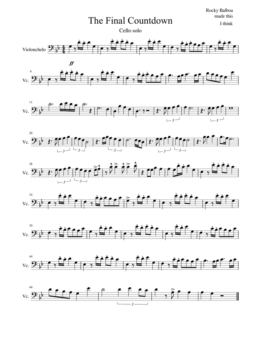 The Final Countdown Solo Pdf The Final Countdown Sheet music for Cello (Solo) | Download and print in PDF or MIDI free sheet