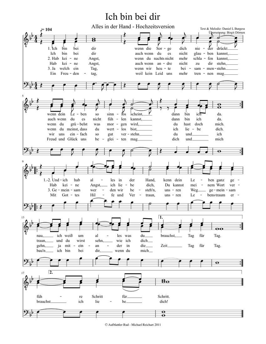 Ich bin bei dir Sheet music for Bass voice (Solo) | Musescore.com