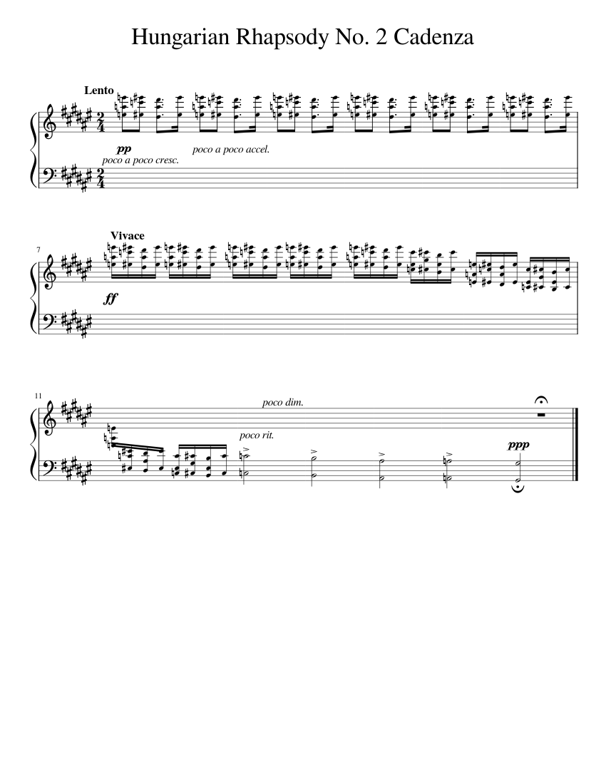 Hungarian Rhapsody No 2 Cadenza Sheet Music For Piano Solo 7077
