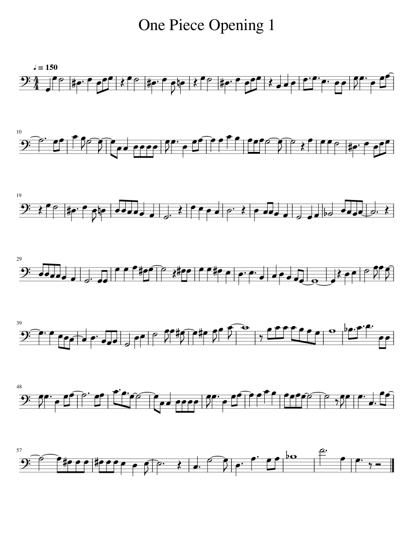 One Piece Opening 1 For Cello Sheet Music For Cello Solo Musescore Com