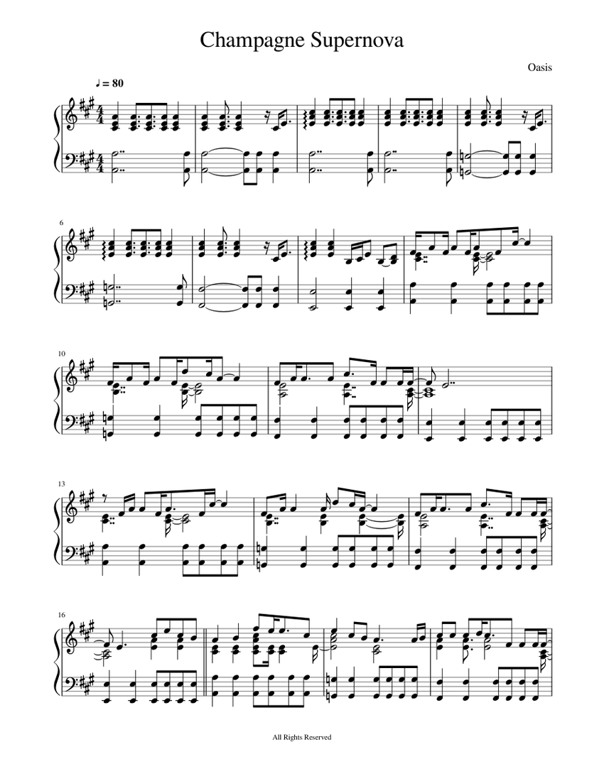 Champagne Supernova (Piano) Sheet music for Piano (Solo) | Musescore.com