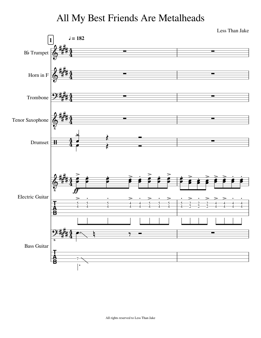 All My Best Friends Are Metalheads Less Than Jake Instrumentals Incomplete Sheet Music For Trombone Saxophone Tenor Trumpet In B Flat French Horn More Instruments Mixed Ensemble Musescore Com
