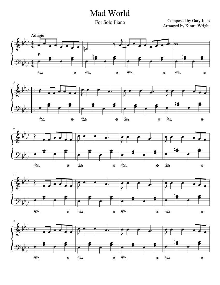 Download and print in PDF or MIDI free sheet music for Mad World by Gary Ju...
