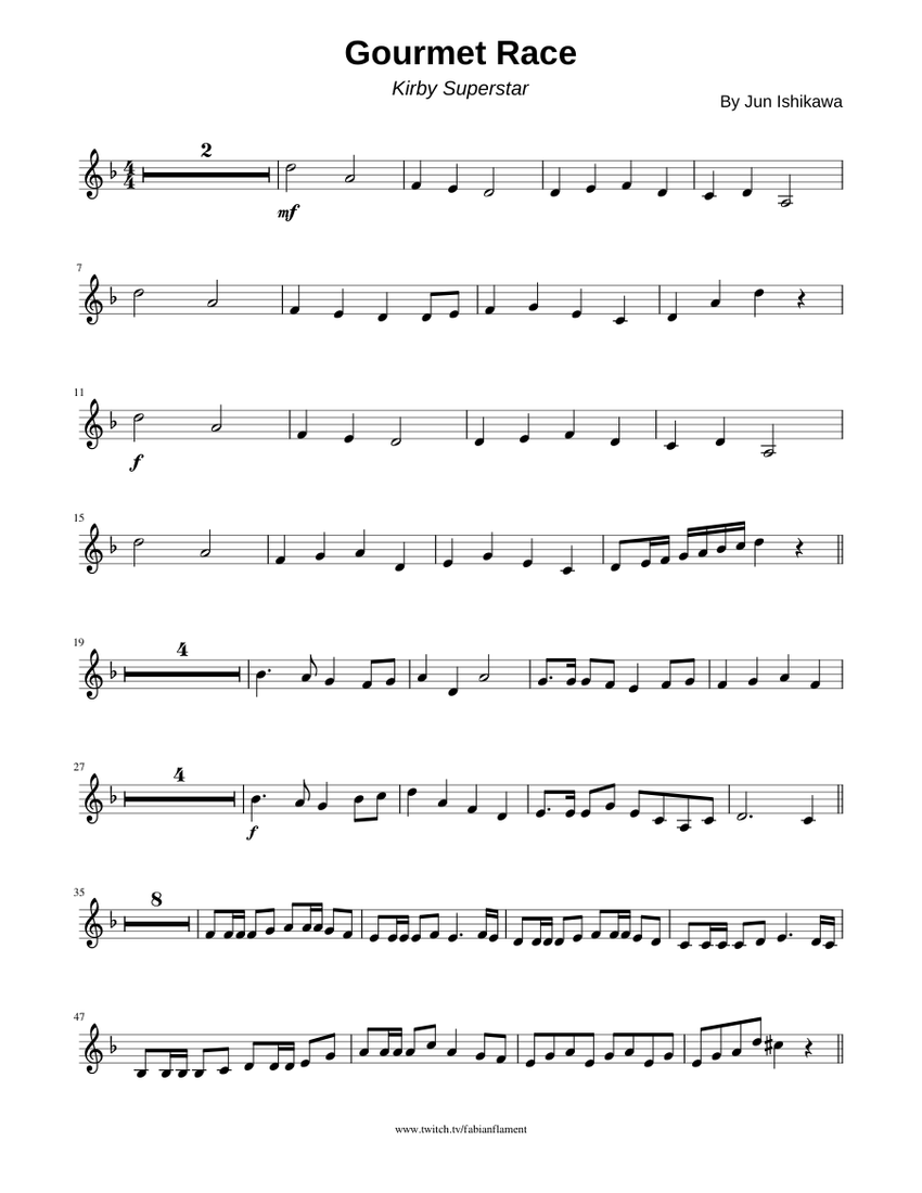 Gourmet Race - Kirby Superstar Sheet music for Trumpet in b-flat (Solo ...