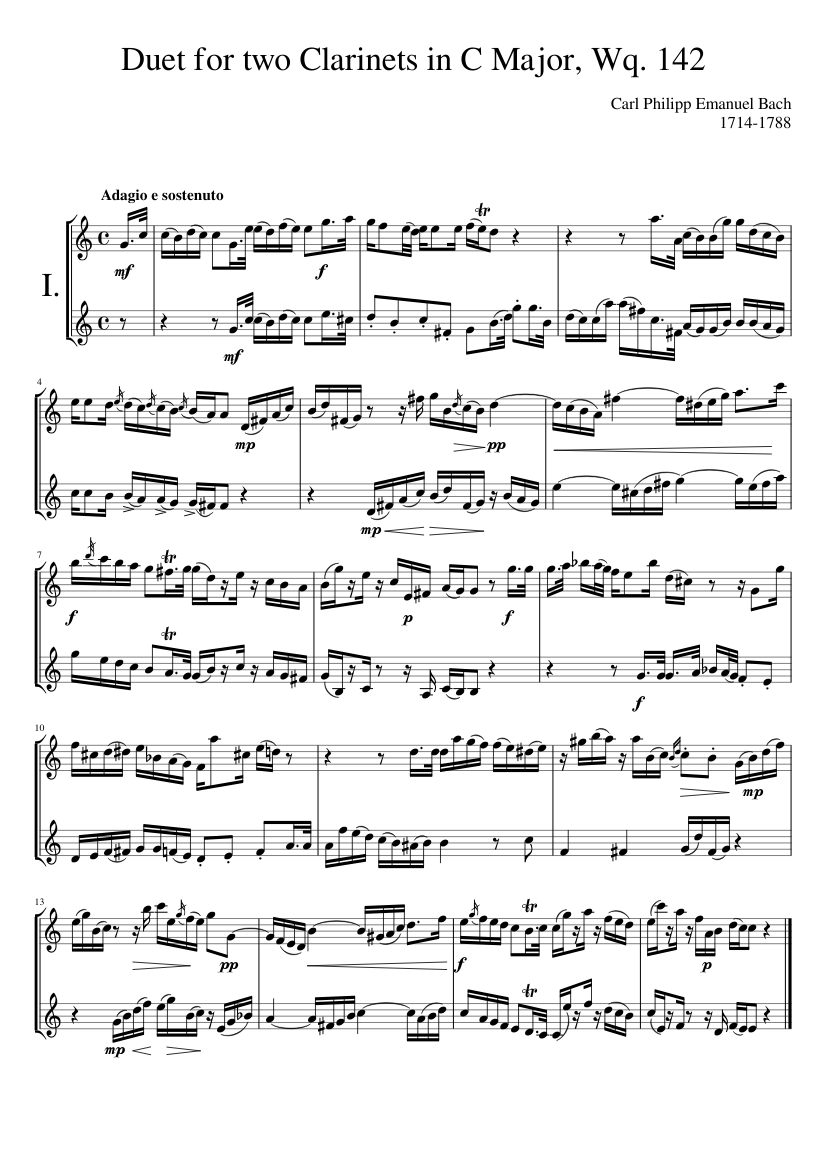 C.P.E. Bach - Duet for two Clarinets in C Major Wq. 142