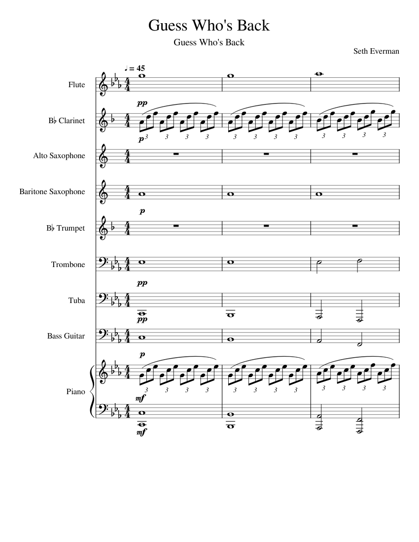 Guess Who's Sheet music for Piano, Trumpet (In B Flat), Trombone, Clarinet B Flat) (Mixed Ensemble) | Download and print in PDF or MIDI free sheet music Guess