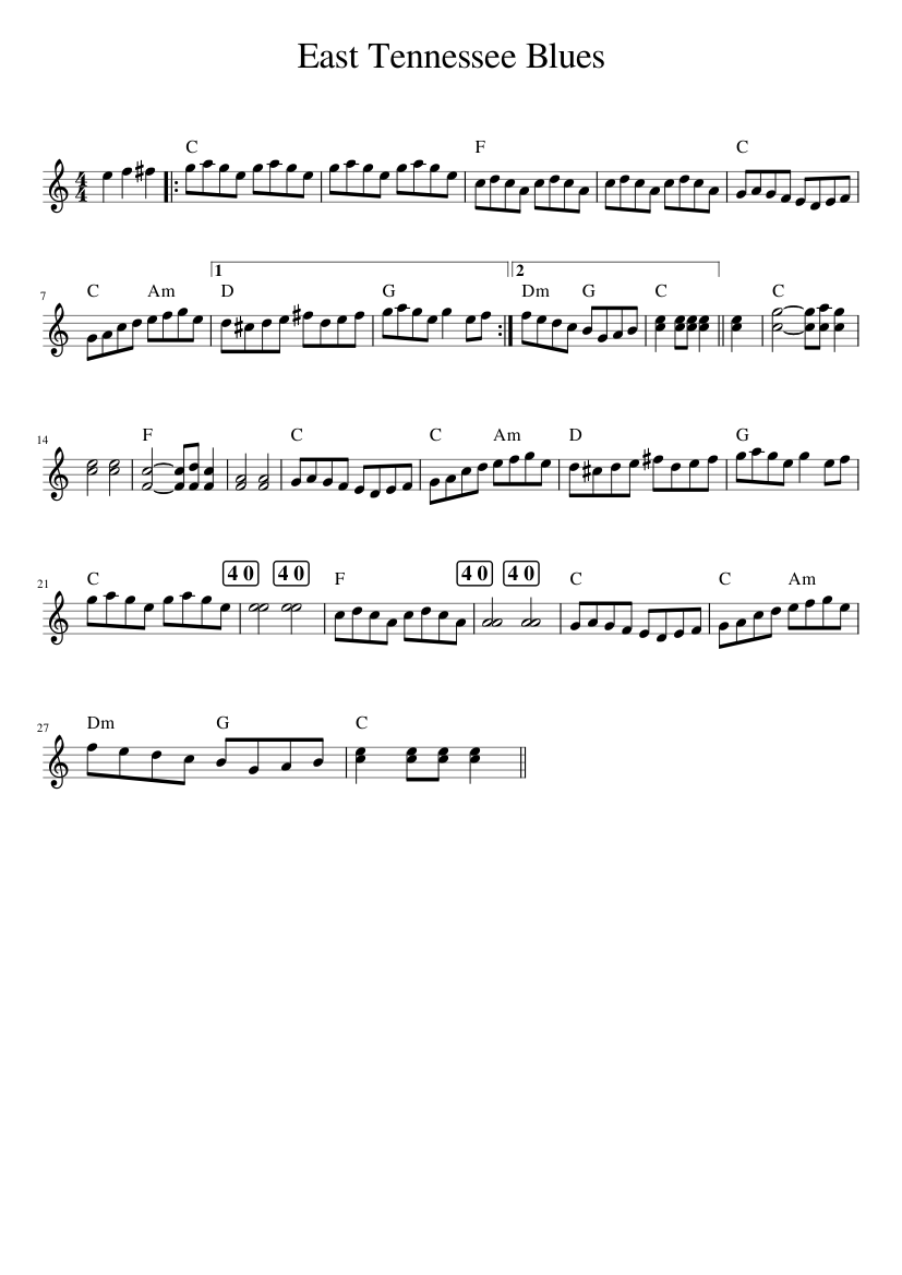 East Tennessee Blues Sheet music for Piano (Solo) Easy | Musescore.com