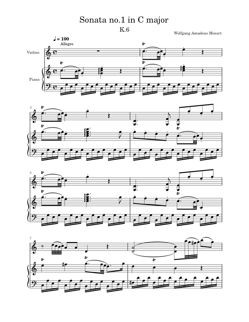 Sonata no.1 in C major K.6 – Wolfgang Amadeus Mozart Sheet music for ...