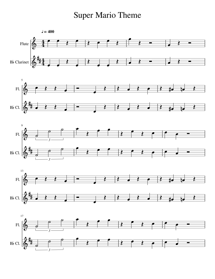 Super Mario Theme Sheet music for Flute, Clarinet in b-flat (Woodwind Duet)  | Musescore.com