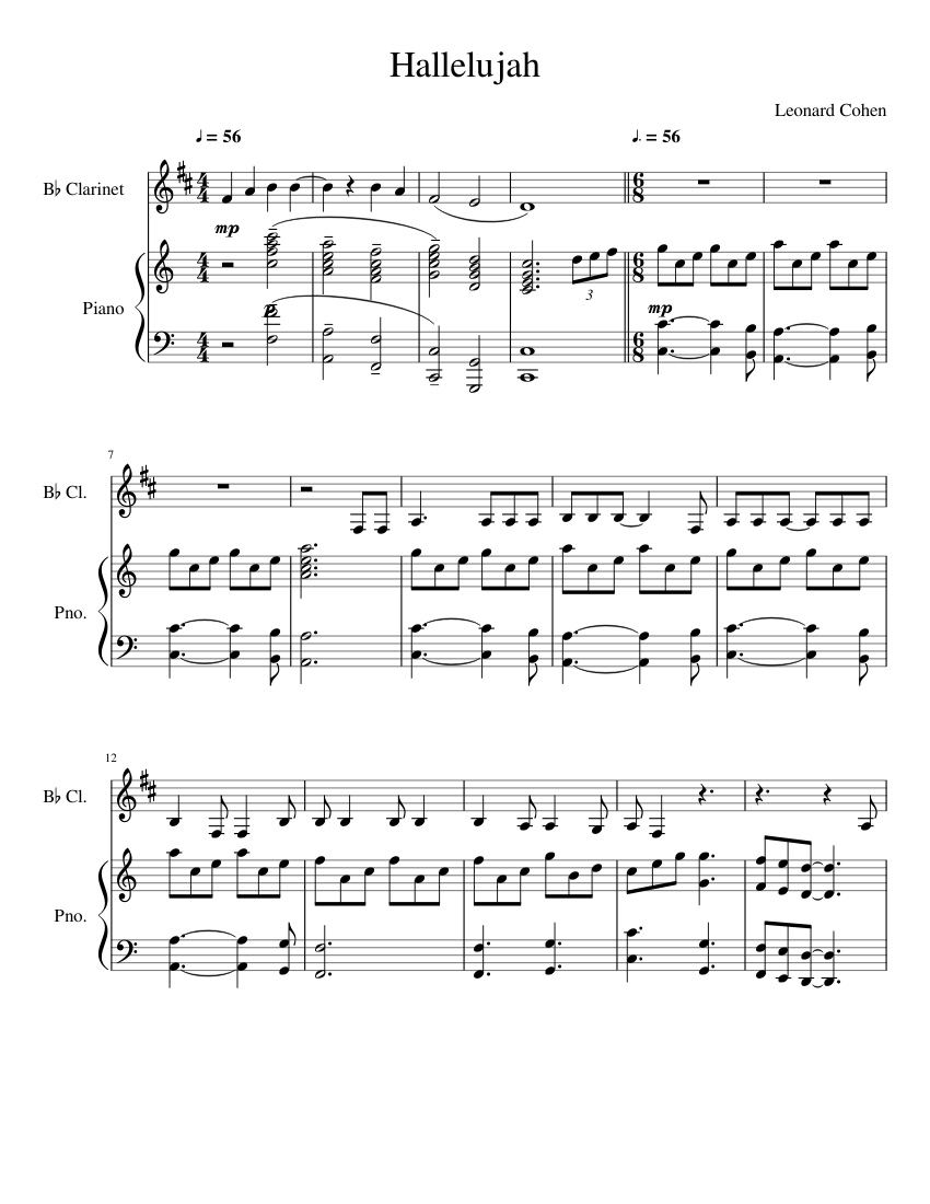 Hallelujah Clarinet Sheet music for Piano, Clarinet in b-flat (Solo) |  Musescore.com