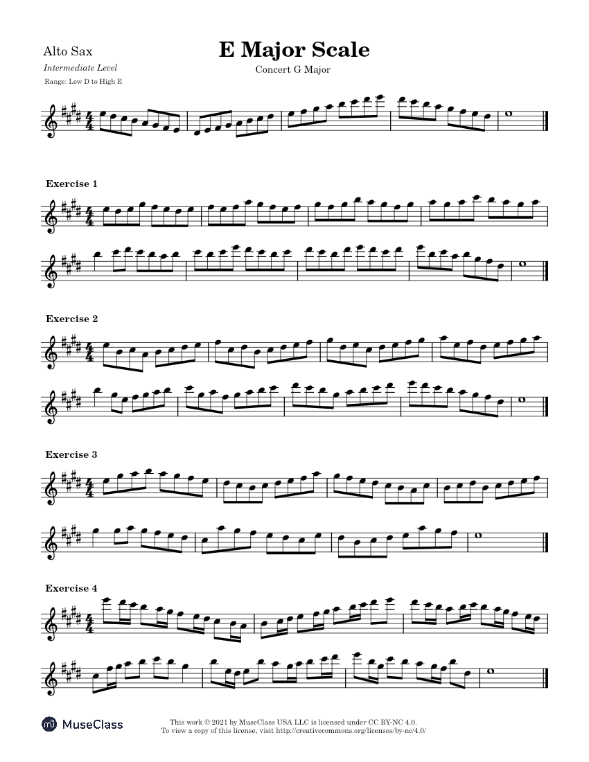 Concert G Major Scale ExercisesIntermediate for Alto Sax Sheet music