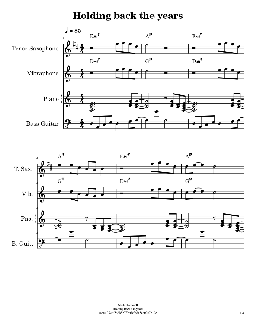 Holding Back The Years Simply Red Sheet Music For Vibraphone Bass