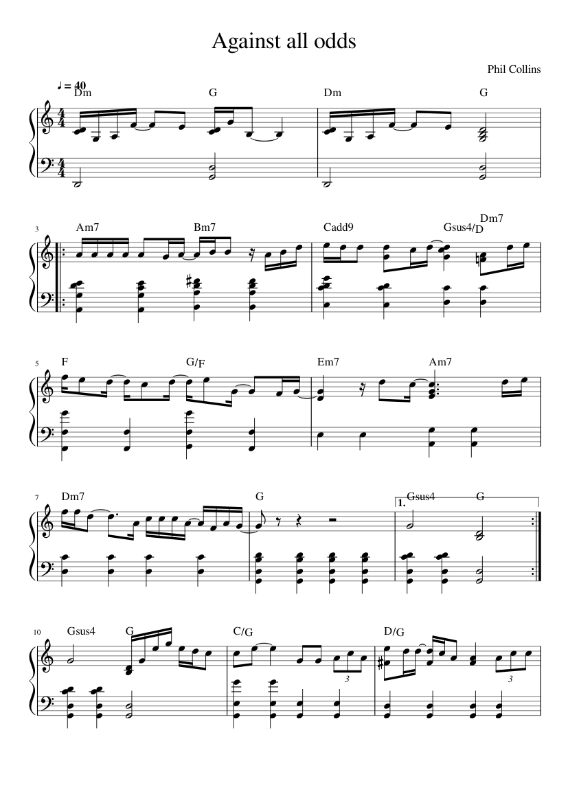 Against all odds Sheet music for Piano (Solo) | Musescore.com