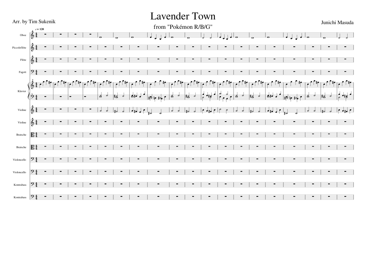 Lavender Town Orchestral Version Sheet music for Piano, Flute piccolo