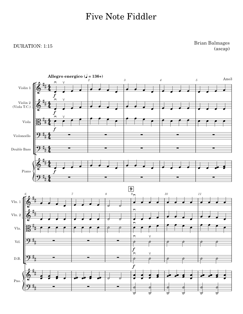Five Note Fiddler - Brian Balmages Sheet Music with Chords for Piano ...