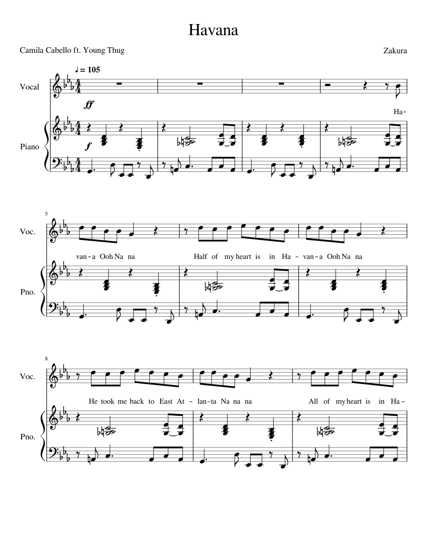 Havana Sheet Music- Sound enabled Sheet music for Piano (Piano Duo) |  Musescore.com