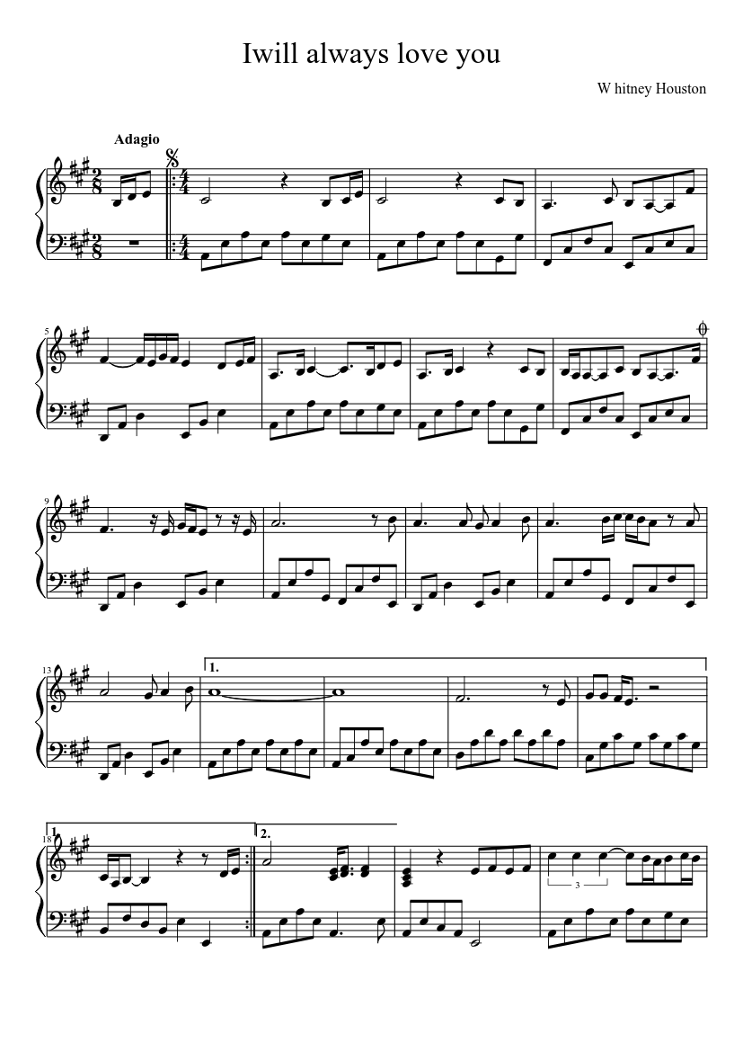 Iwill always love you Sheet music for Piano (Solo) | Musescore.com