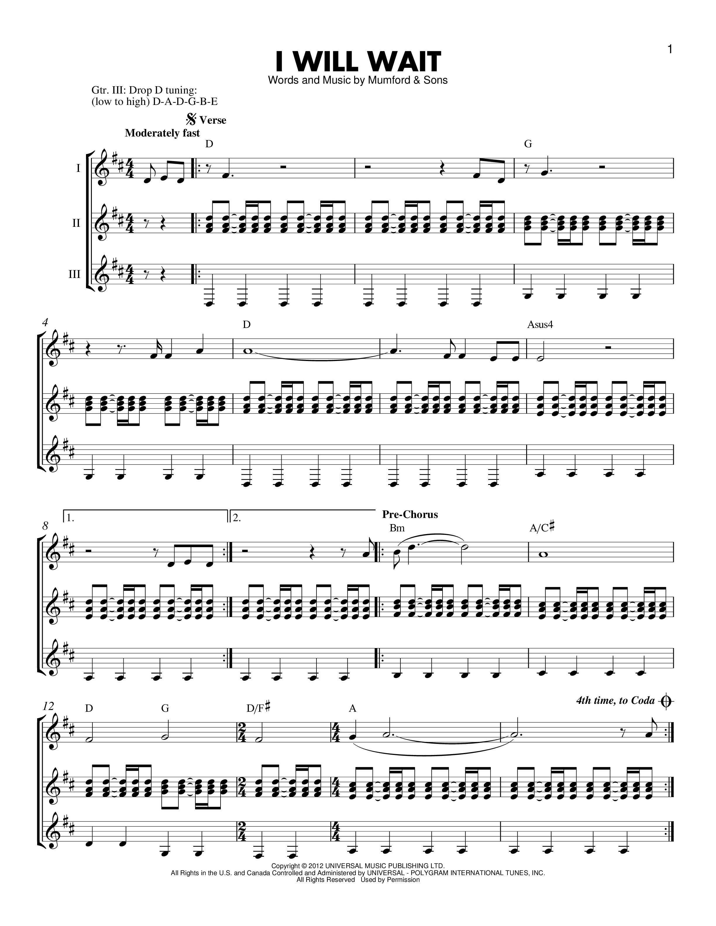 i will wait Sheet music for Guitar by Mumford Sons Official