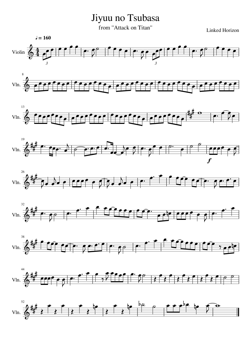 Jiyuu no Tsubasa (SNK OP 2 TV Size) Sheet music for Piano, Violin (Solo) |  Musescore.com