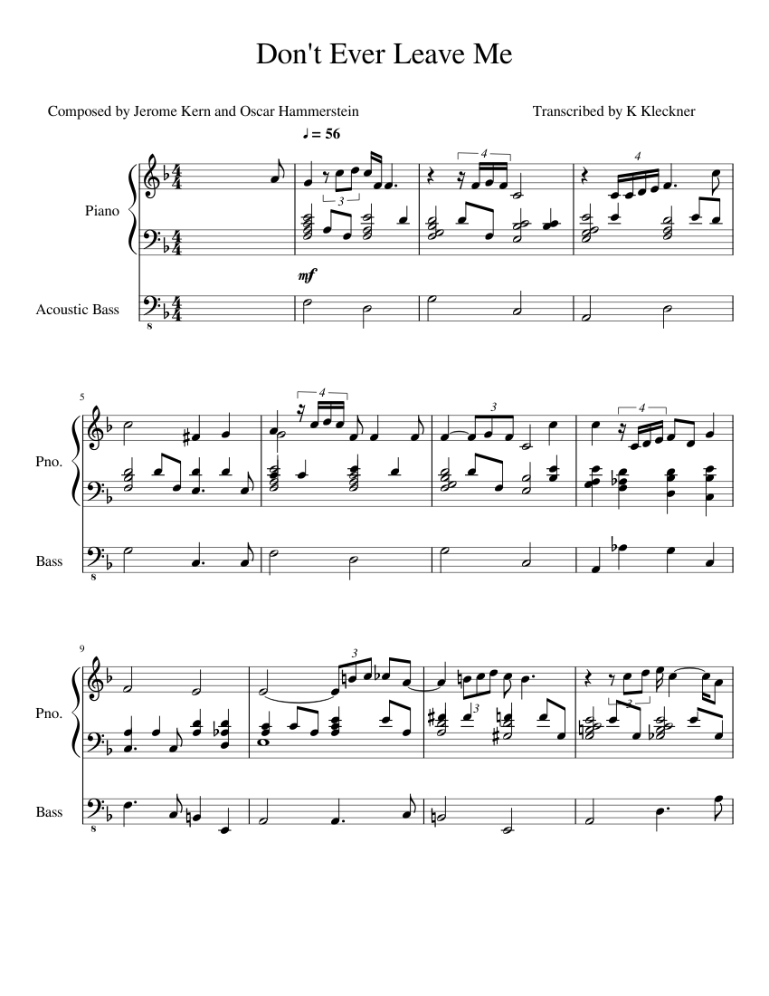 Don't Ever Leave Me Sheet Music for Piano, Bass guitar (Mixed Duet