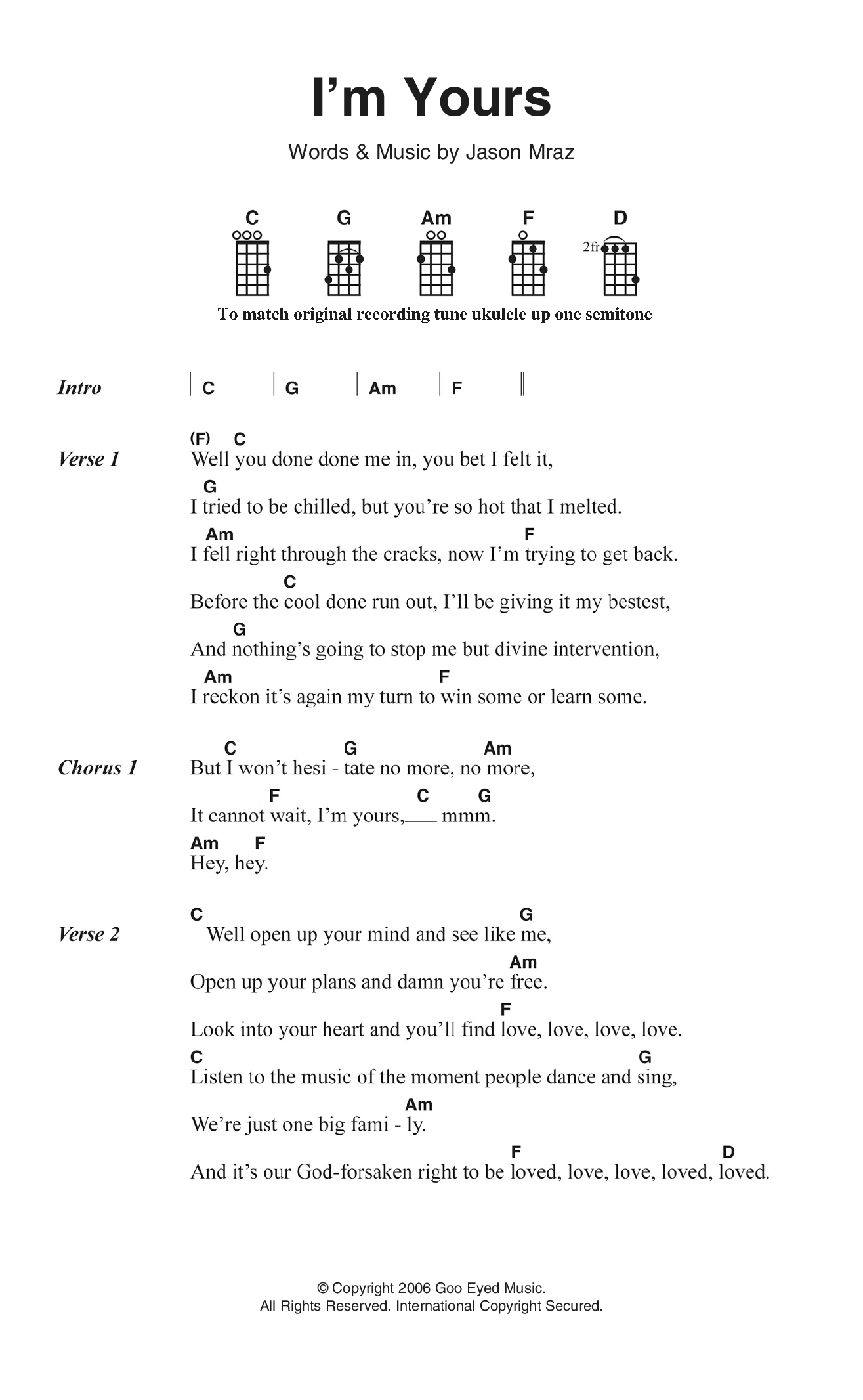 Play Official version of I'm yours Sheet Music by Jason Mraz for