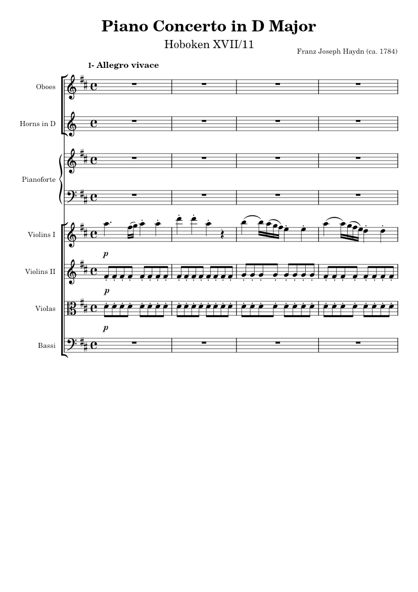 Haydn-- Piano Concerto in D Major Hob. XVII/11 Sheet music for Piano, Oboe,  Strings group, Natural horn (Chamber Orchestra) | Musescore.com