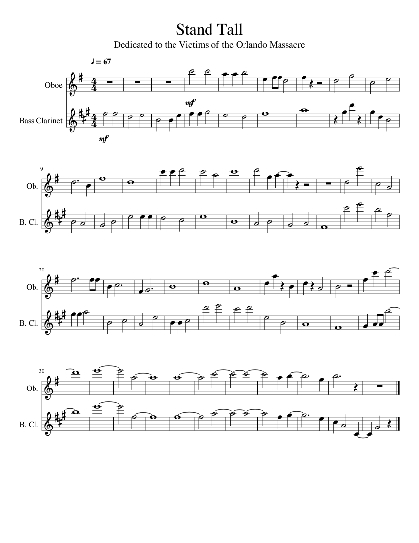Stand Tall Sheet music for Oboe, Clarinet bass (Woodwind Duet) |  Musescore.com