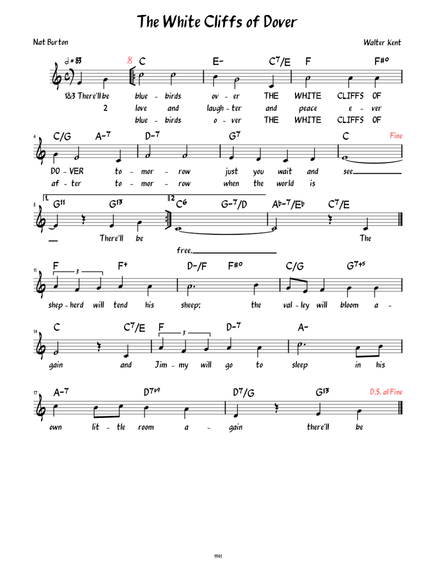 The White Cliffs of Dover (Lead sheet with lyrics ) Sheet music for Piano (Solo) Easy