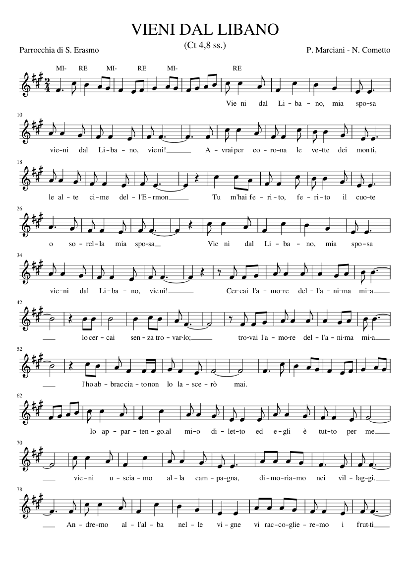 VIENI DAL LIBANO Sheet music for Piano (Solo) | Musescore.com