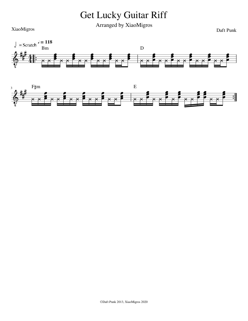 Get Lucky Guitar Riff Sheet Music For Guitar Solo Musescore