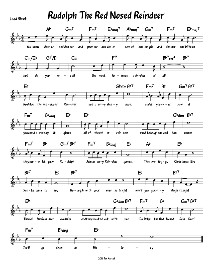 Rudolph The Red Nosed Reindeer Sheet Music with Chords for Piano (Solo ...