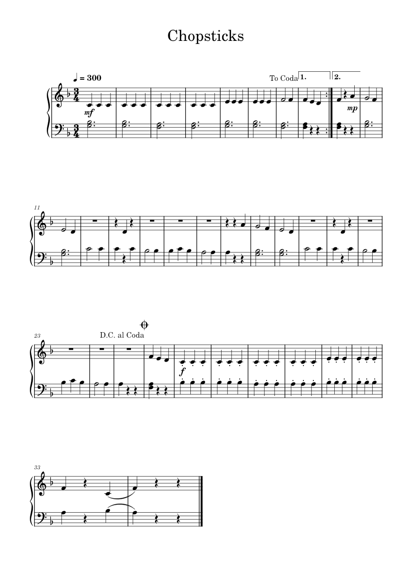 Chopsticks Anonymous Sheet music for Piano (Solo) Easy