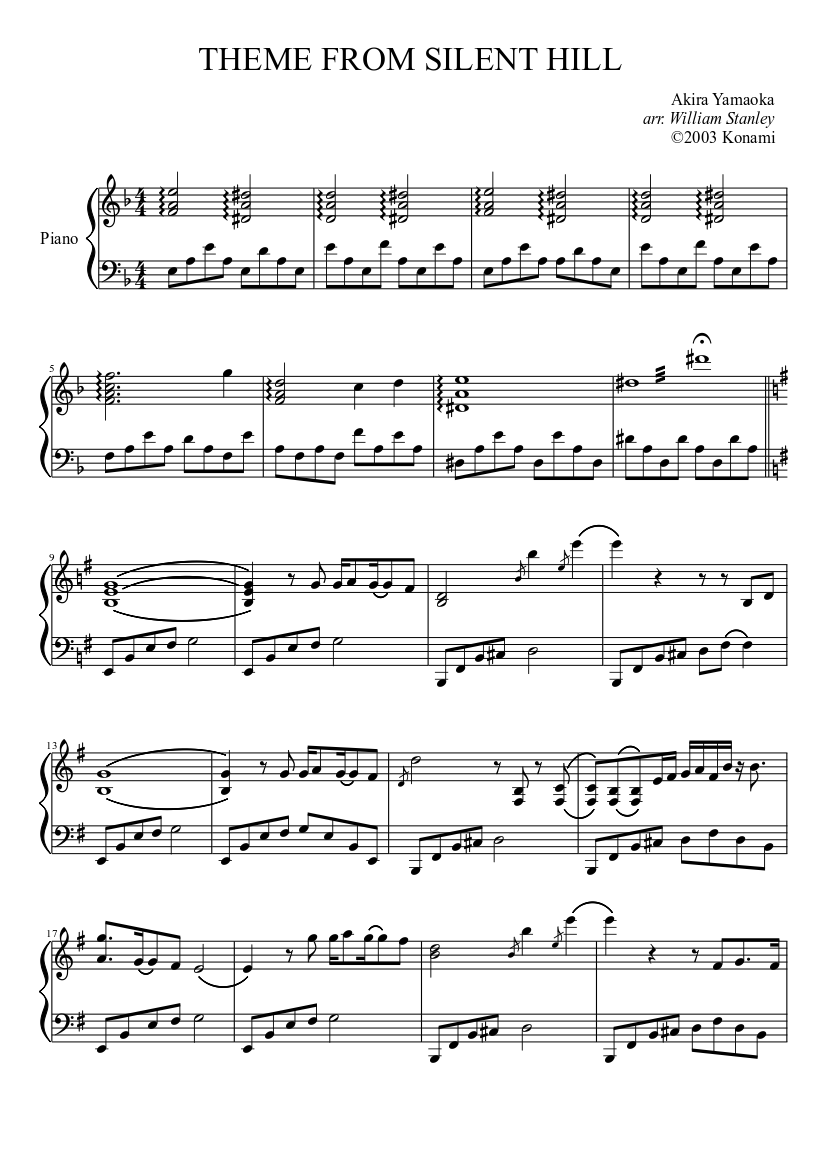 Theme from Silent Hill Sheet music for Piano (Solo) | Musescore.com