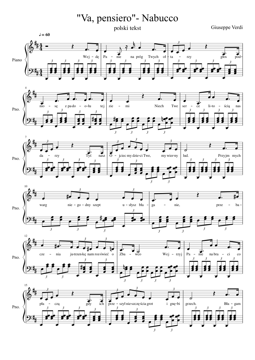Va, pensiero"- Nabucco Sheet music for Piano (Solo) | Musescore.com