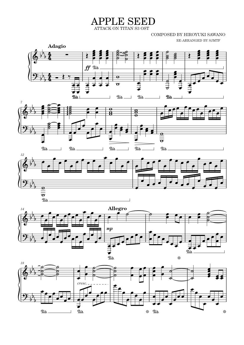 Apple Seed – Hiroyuki Sawano Sheet music for Piano (Solo) | Musescore.com