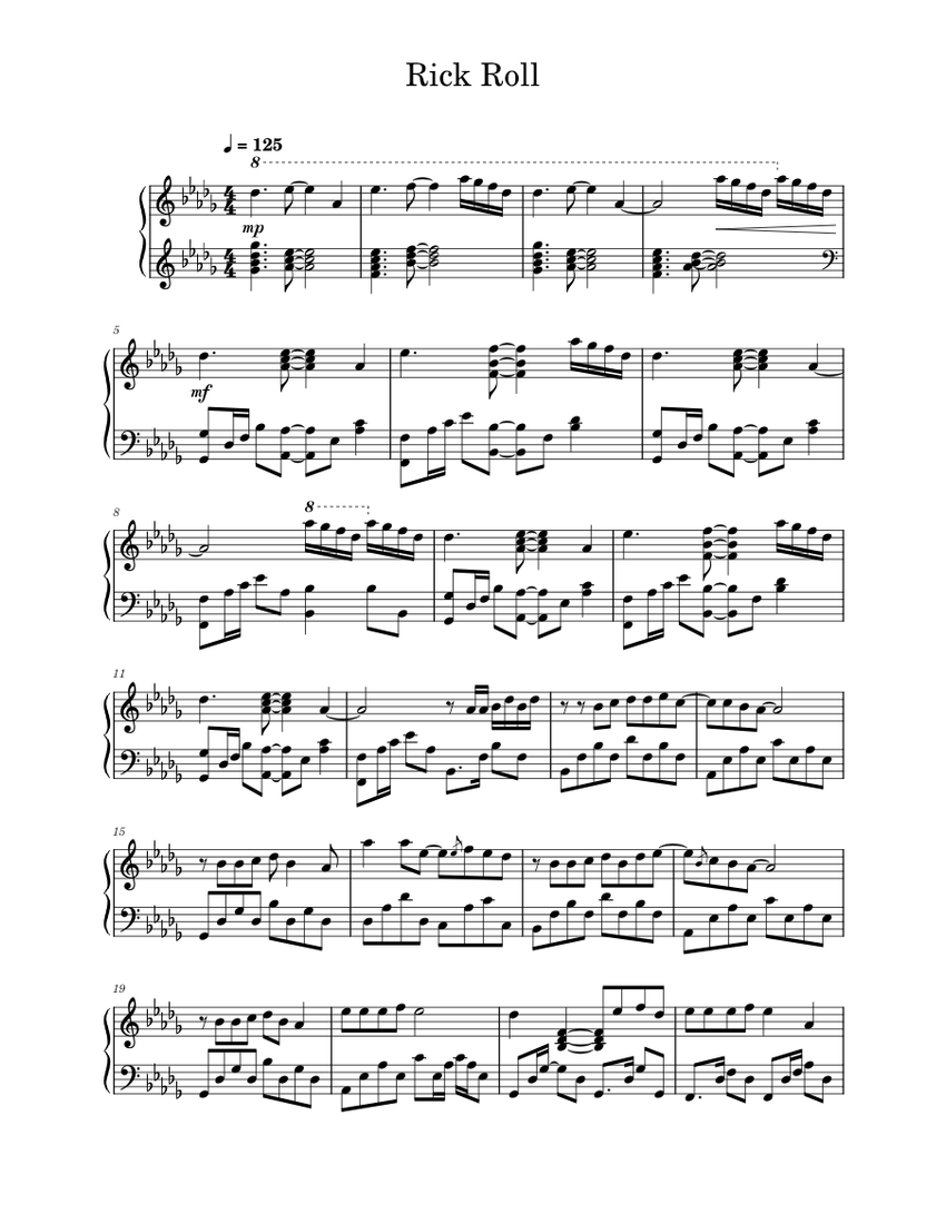 Never Gonna Give You Up – Rick Astley Sheet music for Piano (Solo ...