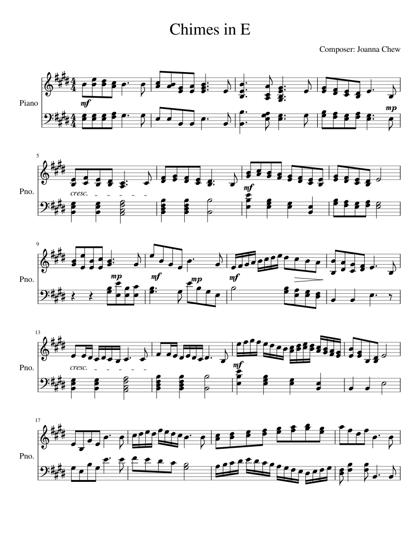 Chimes in E Sheet music for Piano (Piano Duo)