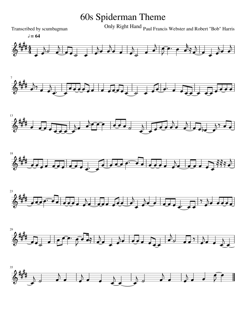 60s Spiderman Theme Sheet music for Piano (Solo) | Musescore.com