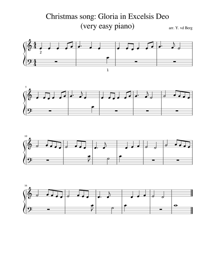 Christmas song Gloria in Excelsis Deo for Beginner Piano Sheet music Christmas Songs Gloria