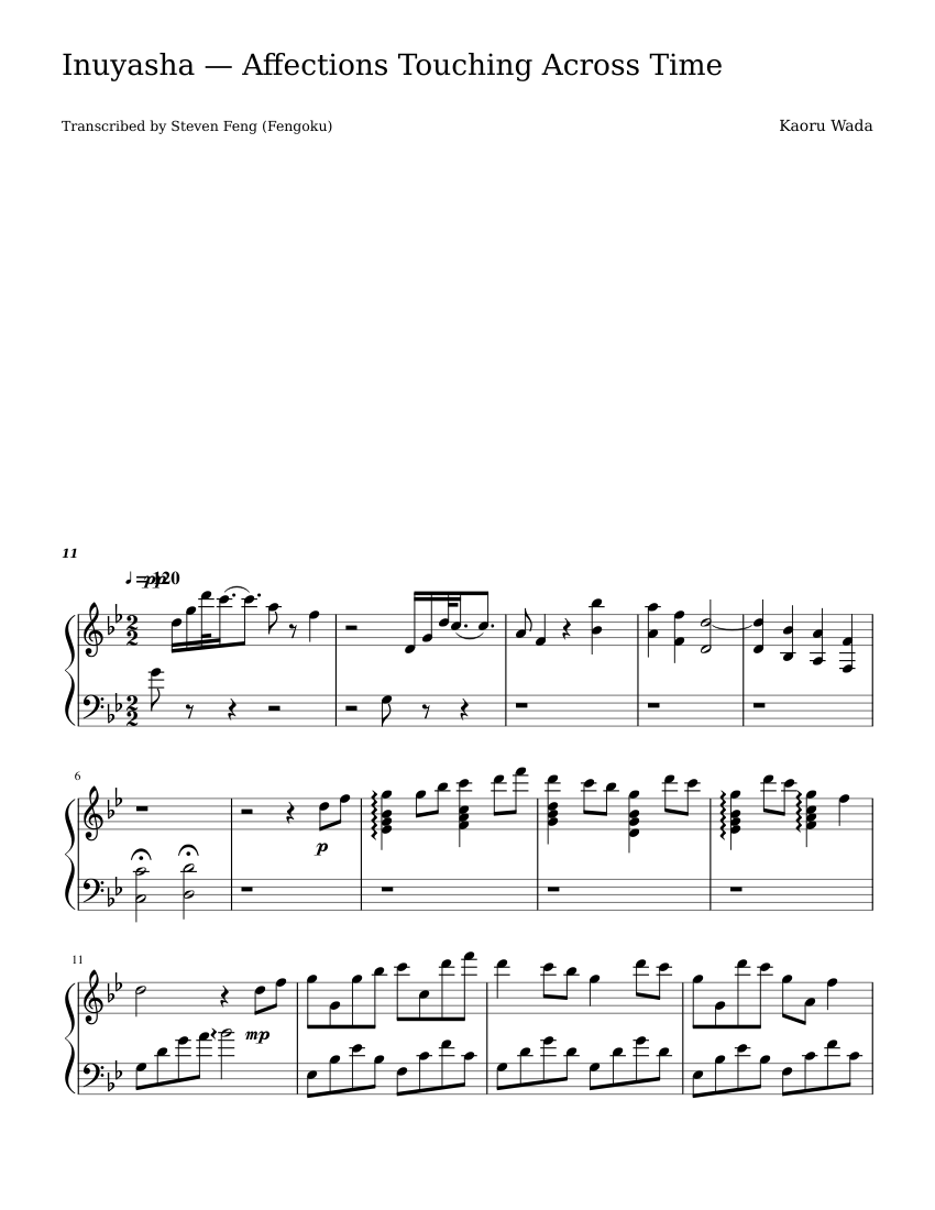 Fengoku Inuyasha Affections Touching Across Time II Sheet music for Piano  (Solo) | Musescore.com