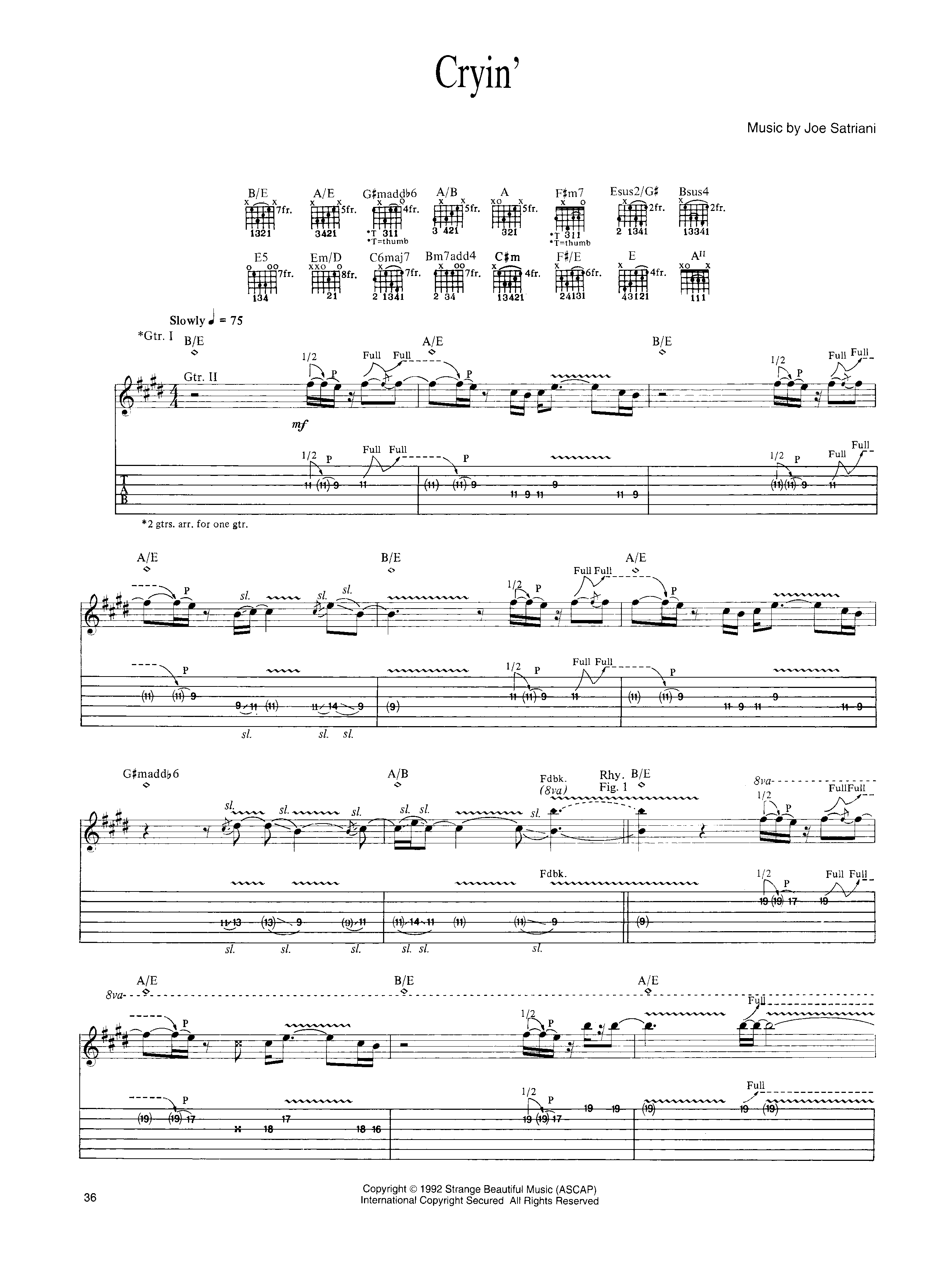 Cryin の公式楽譜を演奏する by Joe Satriani ギター | MuseScore.com