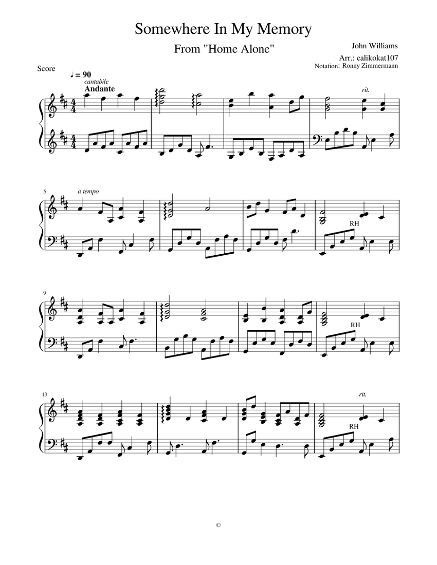 Home Alone - Somewhere In My Memory Sheet music for Piano (Solo) |  Musescore.com